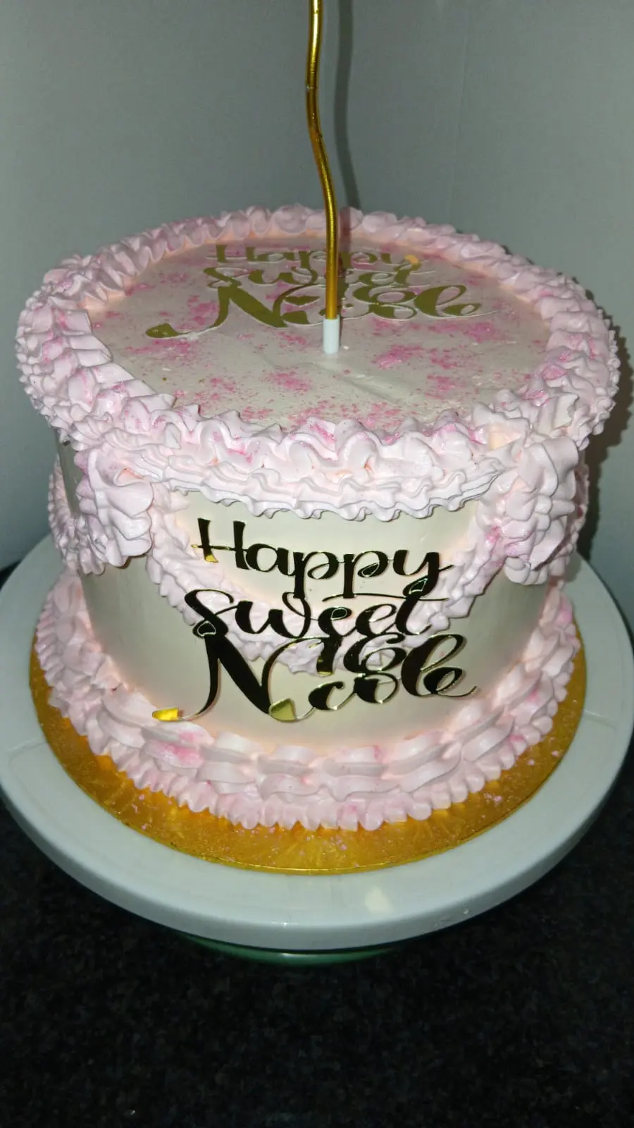 Vintage Pink Celebration Cake with piped ruffles by Simi's Cakes & More